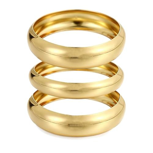Inactwin Gold Bangles for Women, Chunky Gold Bangle Bracelets Set of 3, Dainty 18k Gold Plated Wide Wrist Cuff Bangle Jewelry Gift for Women (3PCS Gold) | Amazon (US)