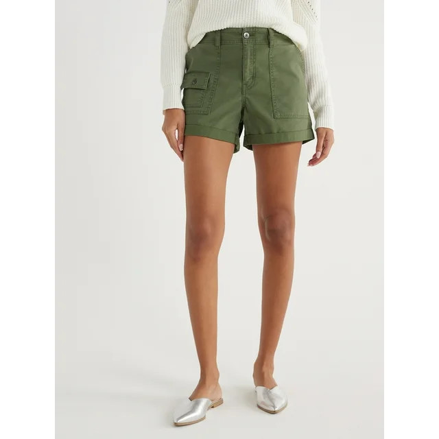 Time and Tru Women's and Women's Plus Utility Cuff Shorts, 4" Inseam, Sizes 2-20 - Walmart.com | Walmart (US)