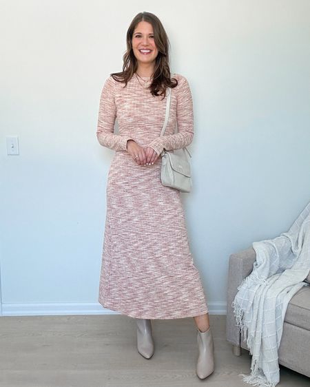 This pink sweater dress from old navy is STUNNING and it is 50% off today! I am wearing a medium tall and paired it with ivory booties, an ivory purse, and some gold jewelry 

#LTKSeasonal #LTKMostLoved #LTKsalealert