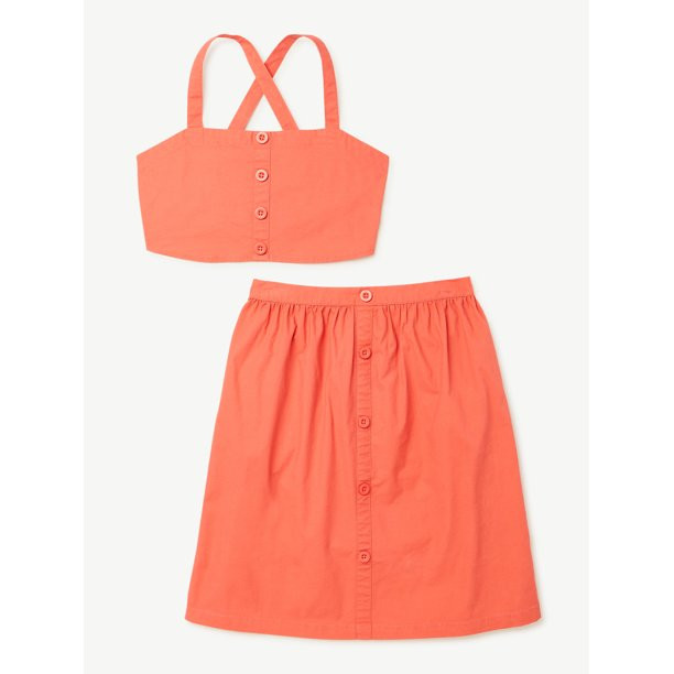 Free Assembly Girls Cropped Tank and Midi Skirt Set, 2-Piece, Sizes 4-18 | Walmart (US)