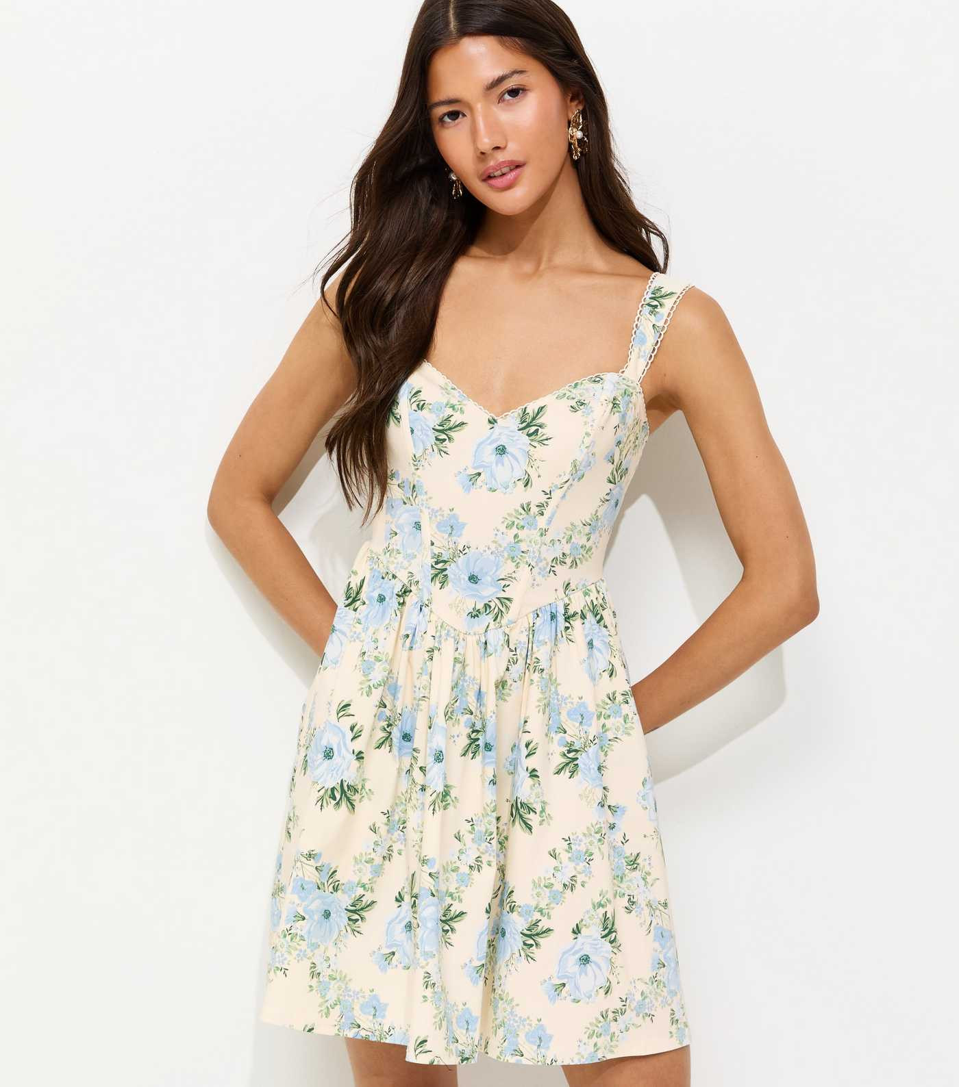 Cream Floral Corset Style Mini Dress | New Look | New Look (UK)