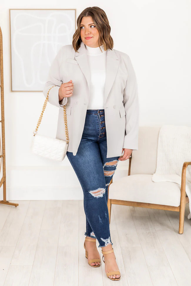 Feeling In Control Stone Blazer | Pink Lily