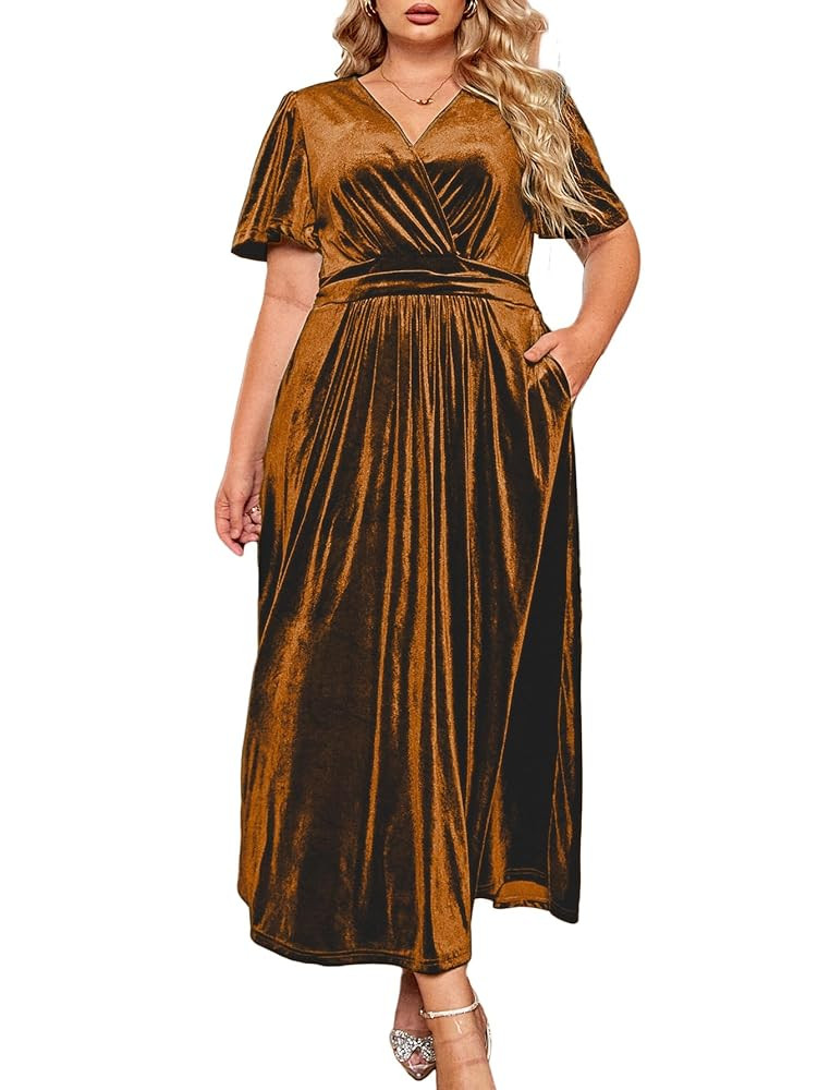 BerryGo Women's Plus Size Wedding Guest Velvet Formal Dress High Waisted Maternity Maxi Dress Sho... | Amazon (US)