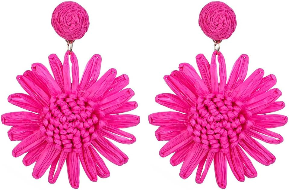 Kercisbeauty Ivory Daisy Flower Raffia Braid Earrings for Women Girls Summer Beach Party Boho Ear... | Amazon (US)