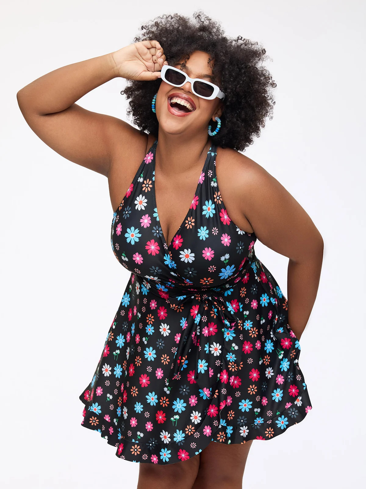 Colorful Floral Print Fit Flare Swim Dress | Bloomchic