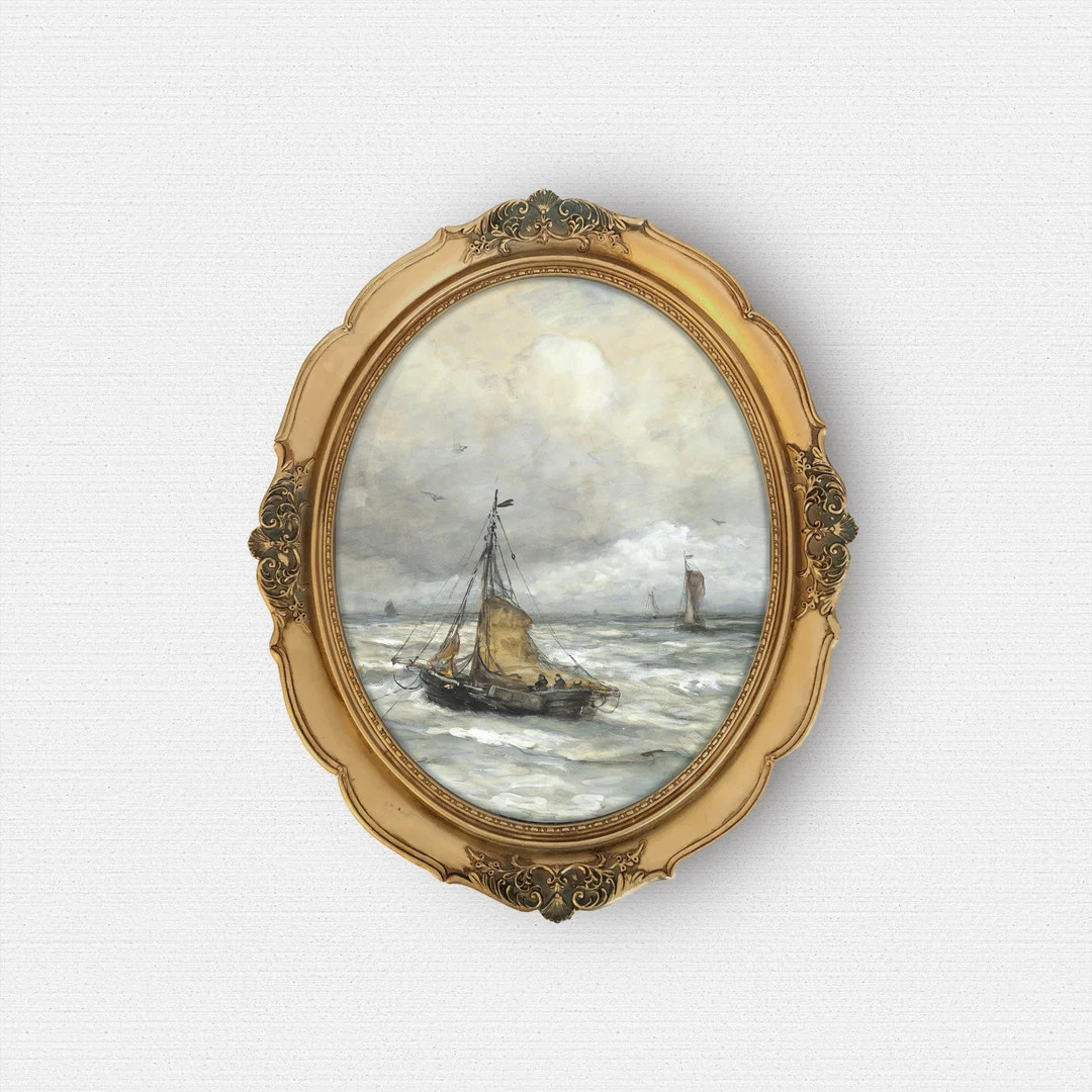 Oval Unframed Sailboat Art Print, Vintage Ocean Painting, Round Landscape Art Print, Unframed Pri... | Etsy (US)