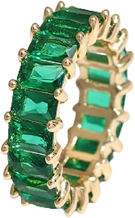 COLORFUL BLING Emerald Eternity Paved Square Cubic Zirconia Promise Love Rings Gold Plated Baguet... | Amazon (US)