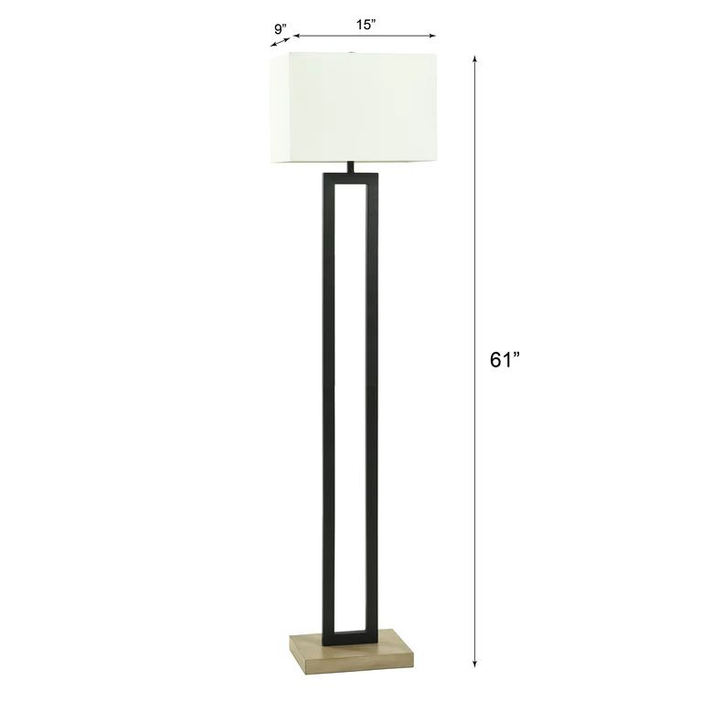 Better Homes & Gardens 61"H Metal Windowpane Floor Lamp, Black Finish with Faux Wood Base | Walmart (US)