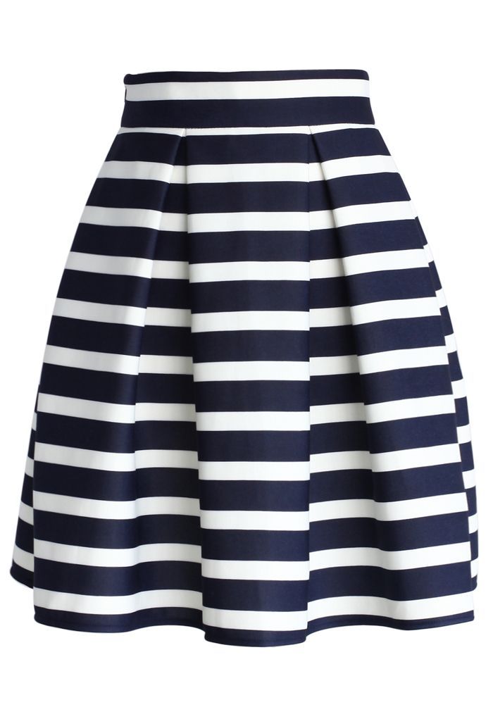 Adorable Stripe Pleated A-Line Midi Skirt | Chicwish