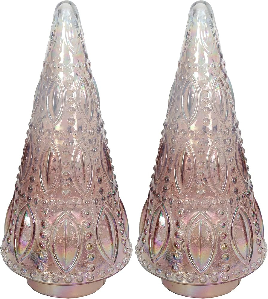 Christmas Tree Tabletop Set of 2 Beaded 5.5" W x 12" H Mercury Glass Pink Luster | Amazon (US)
