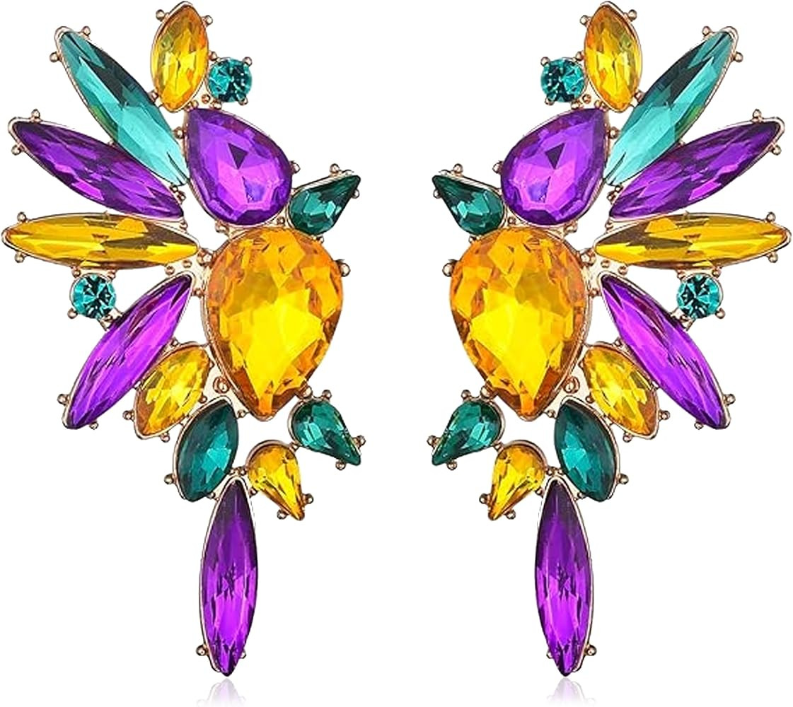 Vintage Rhinestone Statement Earrings for Women Fashion Bling Colorful Crystal Cluster Drop Dangl... | Amazon (US)