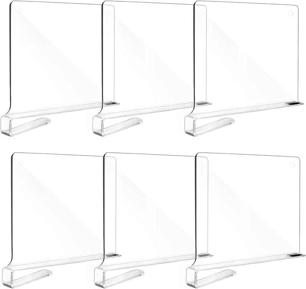 Fixwal 6pcs Clear Acrylic Shelf Dividers for Organization, Closets Shelf and Closet Separator for... | Amazon (US)