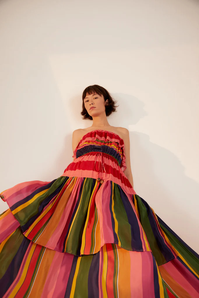 MIXED STRIPES STRAPLESS MAXI DRESS | FarmRio (US)