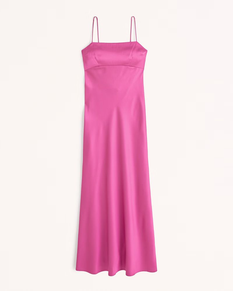 Satin Cowl Back Slip Midi Dress | Pink Bridesmaid Dress | pink baby shower dress  | Abercrombie & Fitch (US)