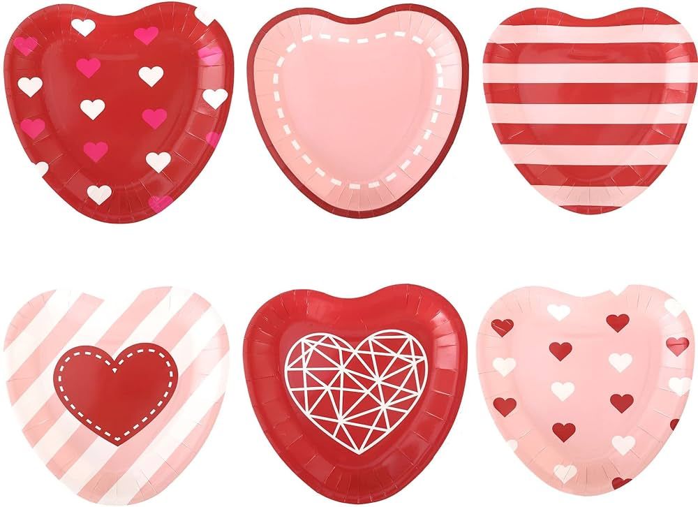 Winoo Design Valentines Plates - 60 PK - Heart Plates Paper Heart Shaped Plates for Valentines Da... | Amazon (US)