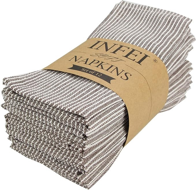 INFEI Narrow Striped Cotton Linen Blended Dinner Cloth Napkins - Set of 12 (40 x 30 cm) - for Eve... | Amazon (US)