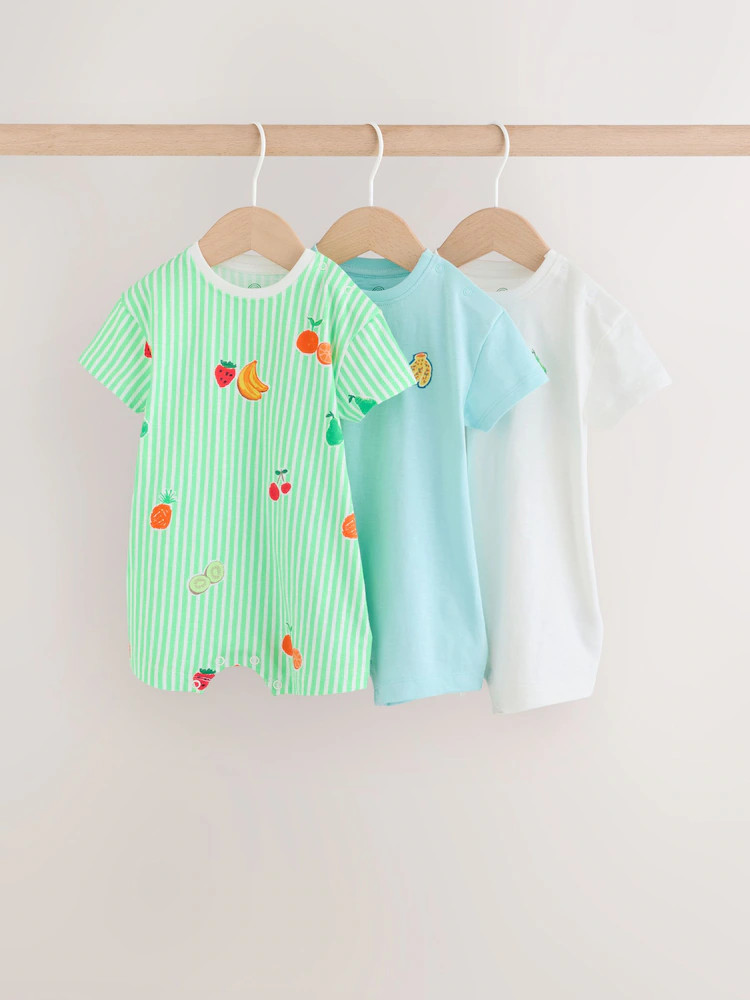 Blue Fruit Print Jersey Baby Rompers 3 Pack | Next US
