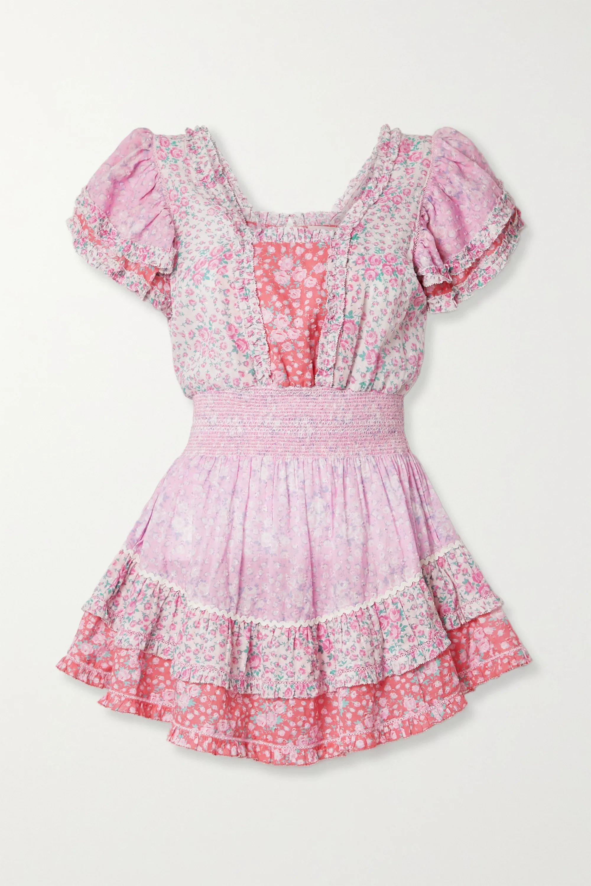 Stanton patchwork floral-print Swiss-dot cotton mini dress | NET-A-PORTER (US)