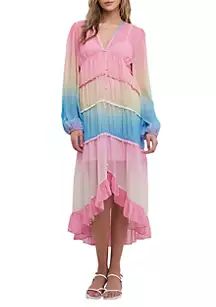 TIe Dye Print Ruffle High-Low Dress | Belk