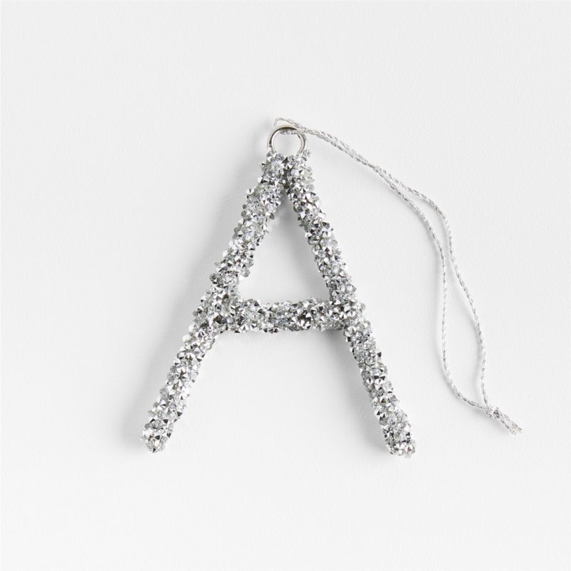 Silver Beaded "A" Letter Christmas Tree Ornament | Crate and Barrel | Crate & Barrel