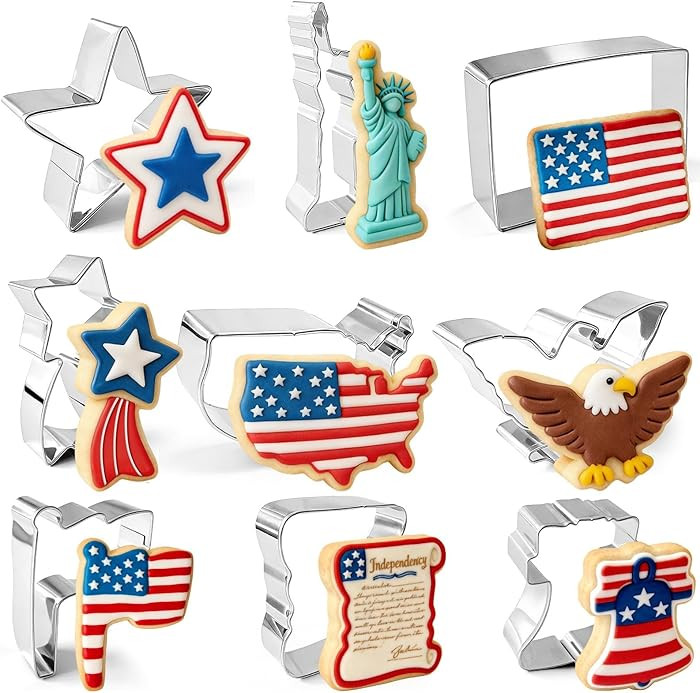 9 Pieces 250th Anniversary Cookie Cutters Set, Stainless Steel Patriotic Biscuit Molds Includes L... | Amazon (US)