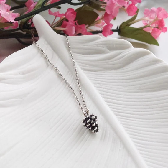 Small Pinecone Necklace - Sterling Silver, pinecone jewelry, pinecones | Etsy (US)