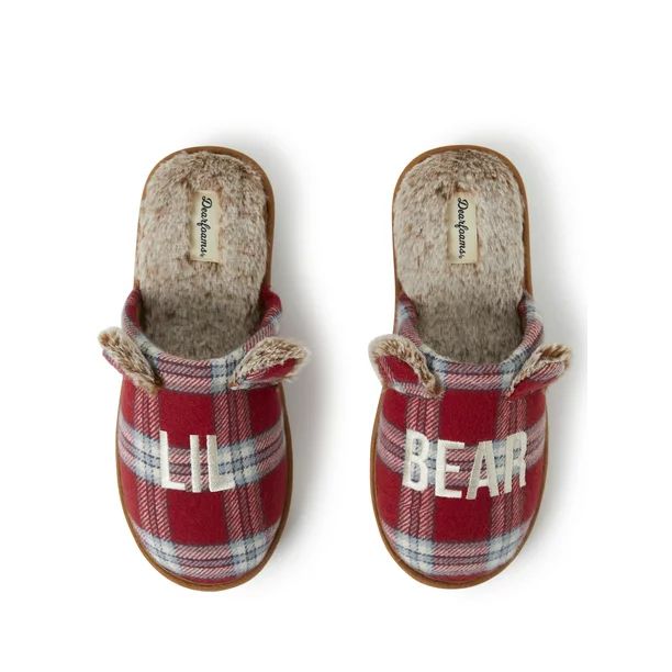 Dearfoams  Unisx Adult Lil Bear Red Plaid Slippers - Walmart.com | Walmart (US)