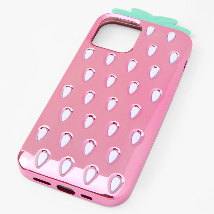 Pink Chrome Strawberry Protective Phone Case - Fits iPhone® 12/12 Pro | Claire's (US)