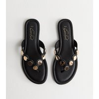 Women's Black Scalloped Strap Coin Trim Sandals New Look | New Look (UK)