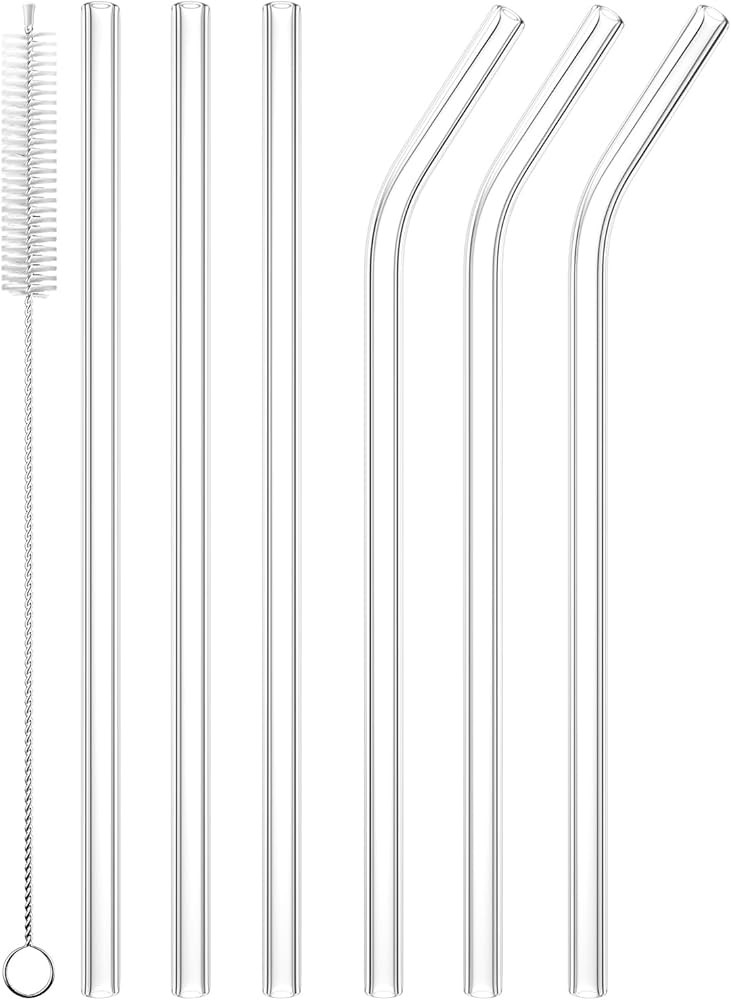 6 PCS Reusable Glass Drinking Straw, Replacement Straw 7.88'' x 8MM Clear Practical Straw for 20/... | Amazon (US)
