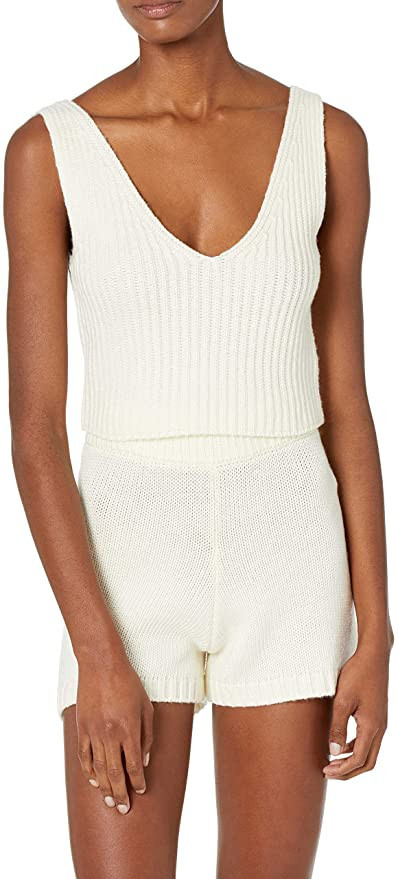 The Drop Women's Sylvie Double V-Neck Textured Rib Cropped Sweater Tank | Amazon (US)