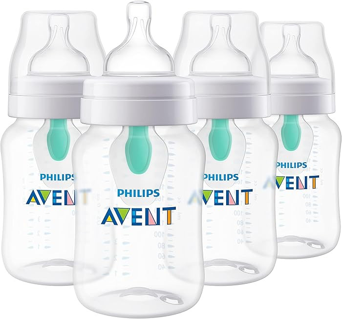 Philips Avent Anti-Colic Baby Bottle with AirFree Vent, 9oz, with Flow 2 Nipples, 1m+, 4pk, Clear... | Amazon (US)