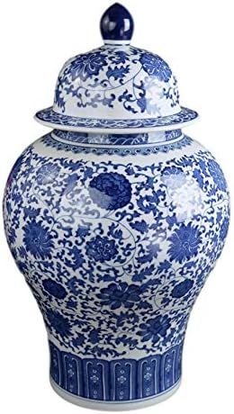 24" Classic Blue and White Floral Porcelain Ceramic Temple Ginger Jar Vase, Large China Qing Style | Amazon (US)