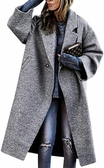 XSTH 2023 Womens Notch Lapel long Faux Wool Coat Single breasted Elegant Fall Winter Maxi Peacoat... | Amazon (US)