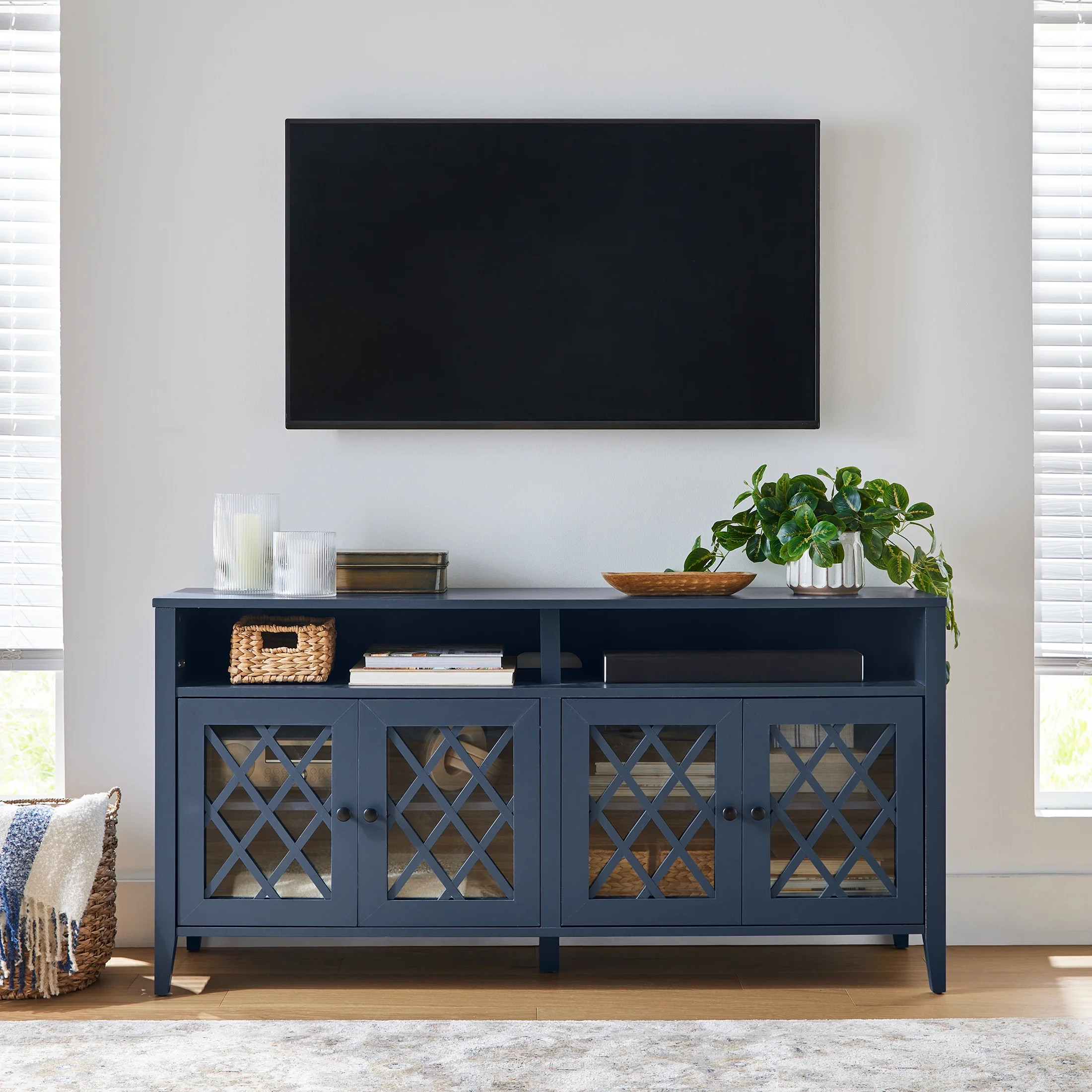 Better Homes & Gardens Trellis TV Stand for TVs up to 65", Washed Indigo | Walmart (US)