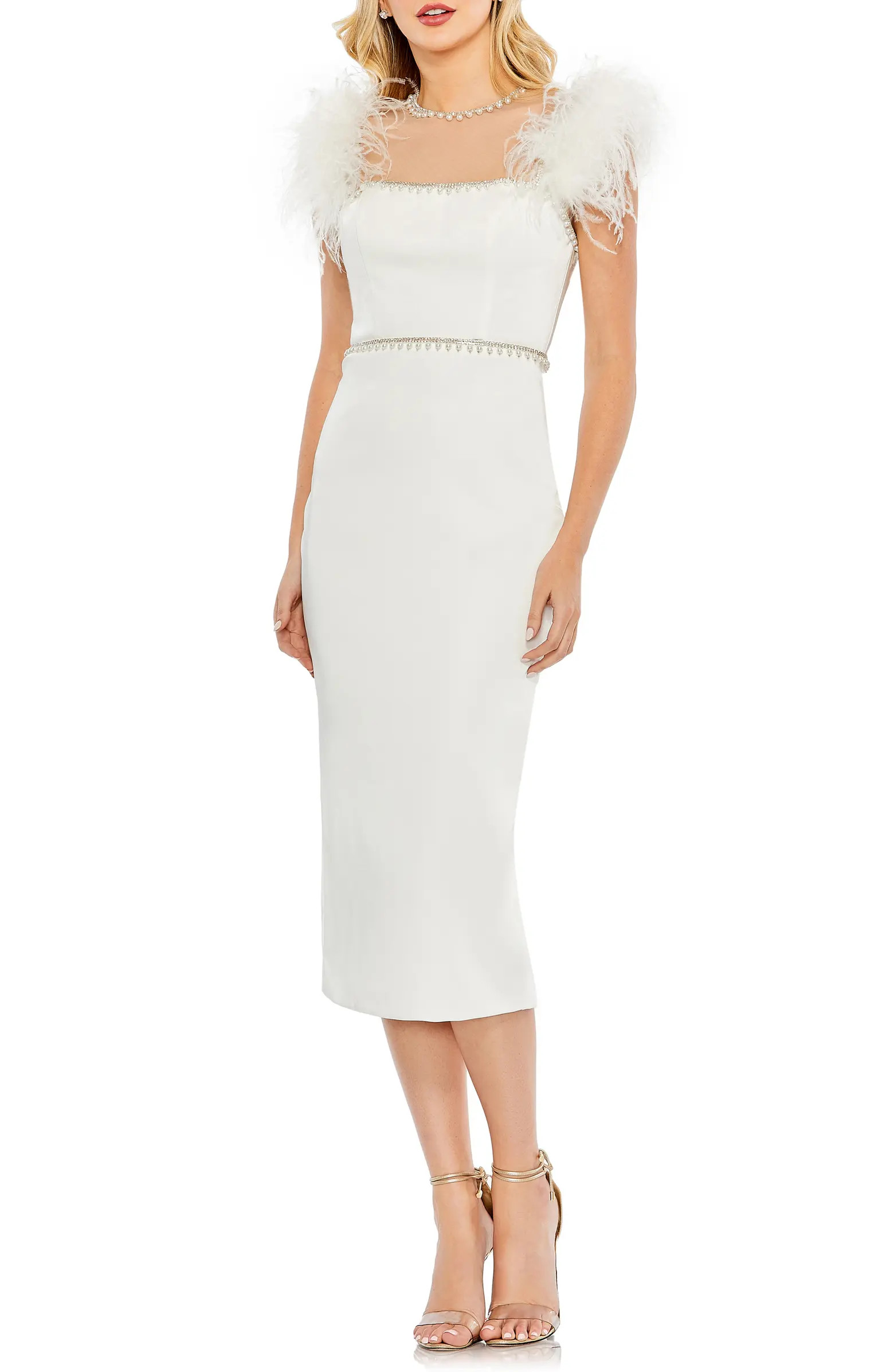 Feather Cap Sleeve Embellished Sheath Cocktail Dress | Nordstrom