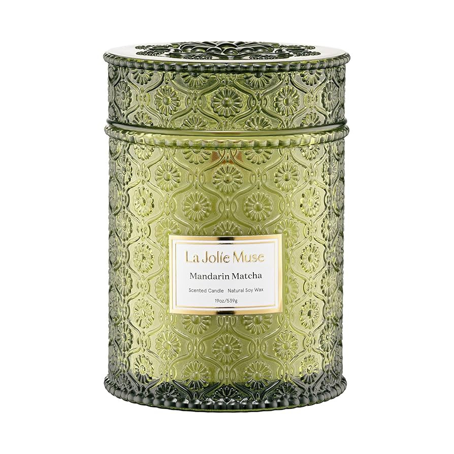 LA JOLIE MUSE Mandarin Matcha Candle - Bergamot, Matcha, Cedarwood | 19 oz Large Wooden Wick Cand... | Amazon (US)