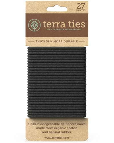 BIODEGRADABLE Elastic Hair Ties for Women & Men - Organic No Crease Black Hair Tie Ponytail Holders and Hairties for Buns - Plastic Free Hairbands for Women and Mens Hair - 5mm (27 count) | Amazon (US)