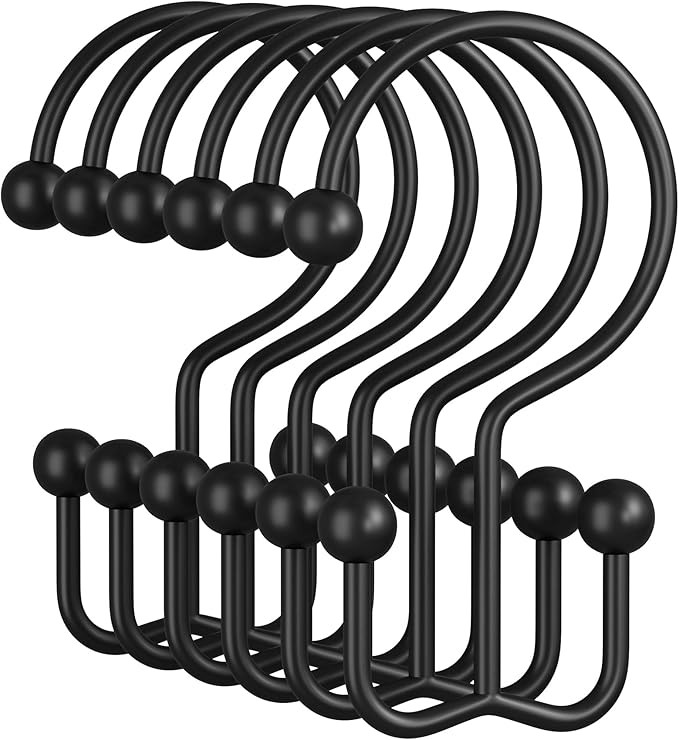 Amazer Black Shower Curtain Hooks, 12PCS Minimalist Simple Double Shower Curtain Rings, Rust-Resi... | Amazon (US)