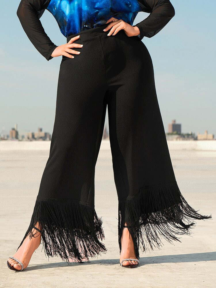 New
     
      SHEIN FIT+ Plus Fringe Hem Wide Leg Pants | SHEIN