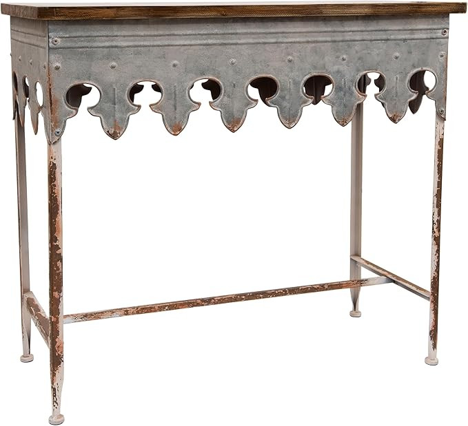 Creative Co-Op Metal Scalloped Edge Table with Zinc Finish and Wood Top | Amazon (US)