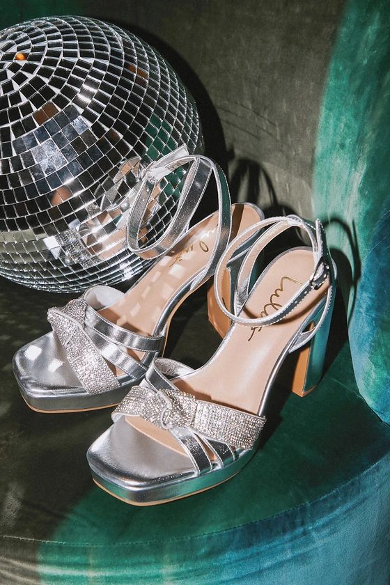 Neri Silver Rhinestone Knotted High Heel Sandals | Lulus (US)