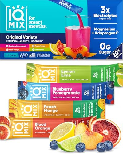 IQMIX Hydration Electrolyte Powder – 4-in-1 Formula for Hydration, Mental Clarity, Mood and Recovery – Sugar-Free Drink Mix, Keto, Magnesium L-Threonate, Lion’s Mane – 20 Count Variety Pack | Amazon (US)