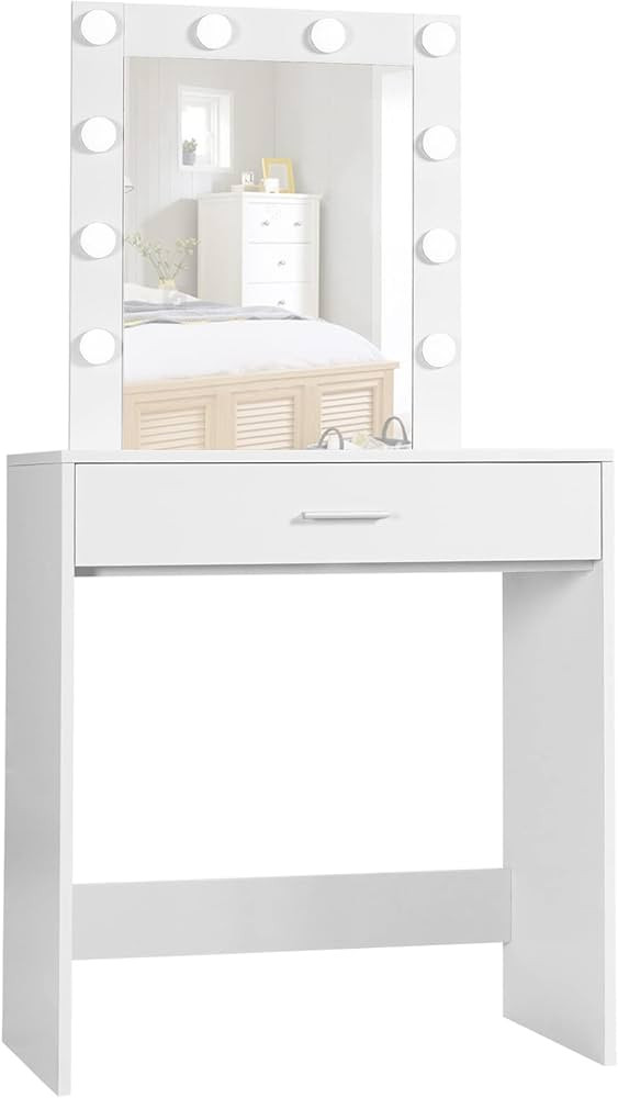 Reettic Makeup Vanity Table with Lighted Mirror, Vanity Desk with Drawers, Bedroom Dressing Table... | Amazon (US)