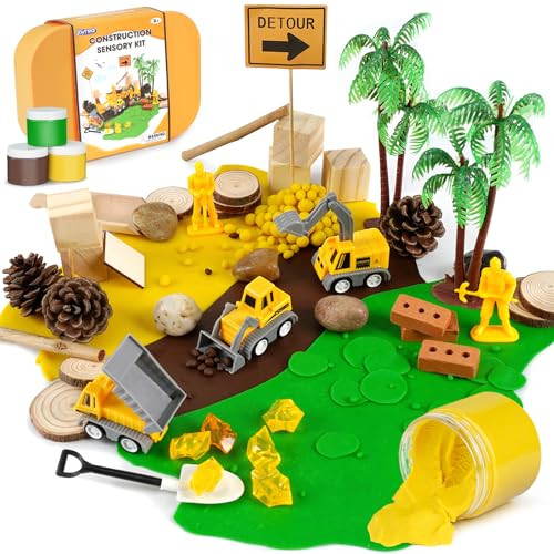 Joyreal Construction Sensory Kit with 3 Jars of Non-Toxic Sensory Dough, Sensory Bin Play Dough Kit for Boys Girls, All in one Sensory Play with Storage Box | Amazon (US)