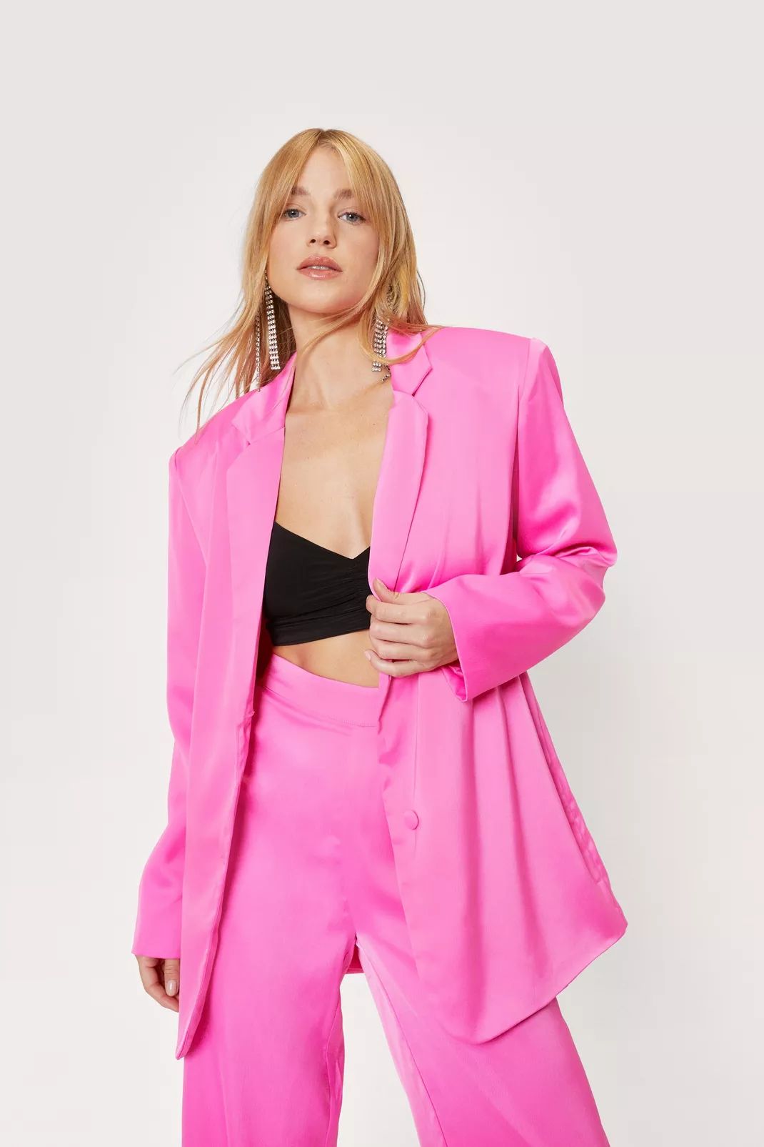 Petite Satin Oversized Blazer | Nasty Gal (US)