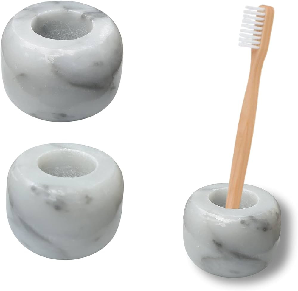 White Marble Toothbrush Stand / Holder - Real Marble Toothbrush Stand - Minimalist Modern Single ... | Amazon (US)