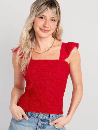 Fitted Ruffle-Trim Smocked Cropped Top for Women | Old Navy (US)