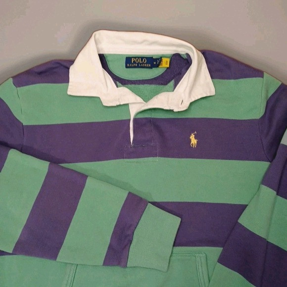 Ralph Lauren Polo Shirt Mens Medium Striped Rugby Pullover Fleece Sweatshirt | Poshmark