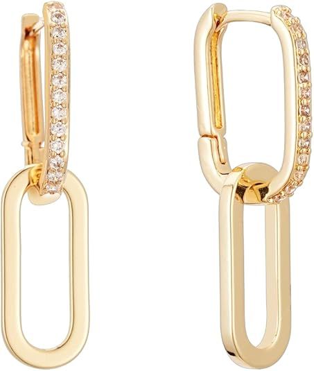 Sylph 18K Gold Plated Paperclip Earrings Trendy hypoallergenic Link Earrings For Women Chain Stat... | Amazon (US)
